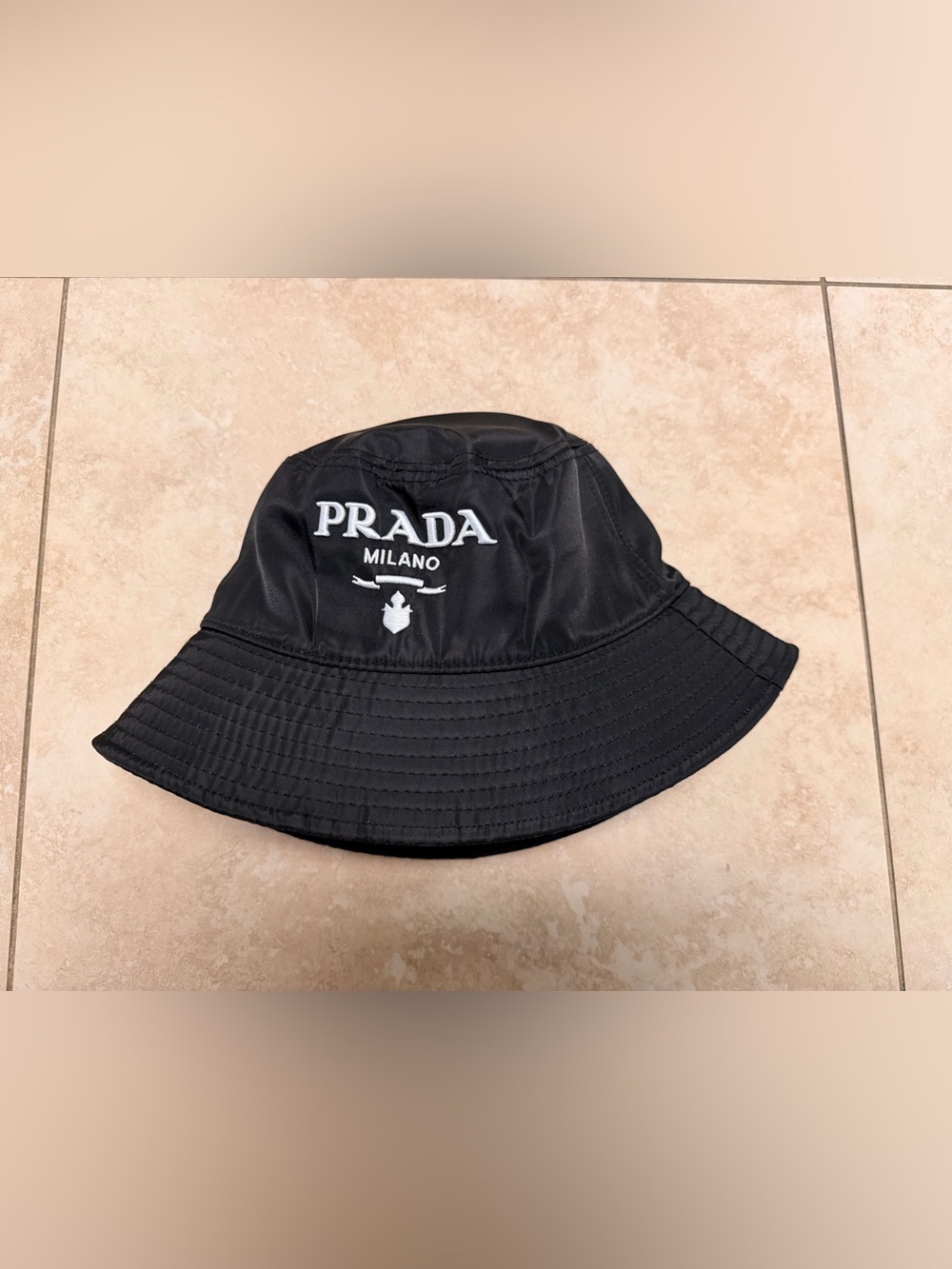 Prada Black Nylon Logo Bucket Hat